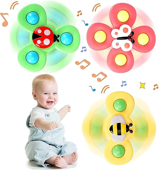 Suction Cup Spinner Toys,Dimple Suction Toy with Silicone Bubbles Release Stress and Anxiety Kids for Bath and Window,Suction Cup Fidget Spinner Baby Toys for 1 Years Old (Suction Cup Spinner)