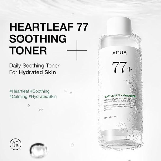 Anua Heartleaf 77% Soothing Toner I pH 5.5 Trouble Care, Calming Skin, Refreshing, Hydrating, Purifying, Cruelty Free, Vegan,(250ml / 8.45 fl.oz.)