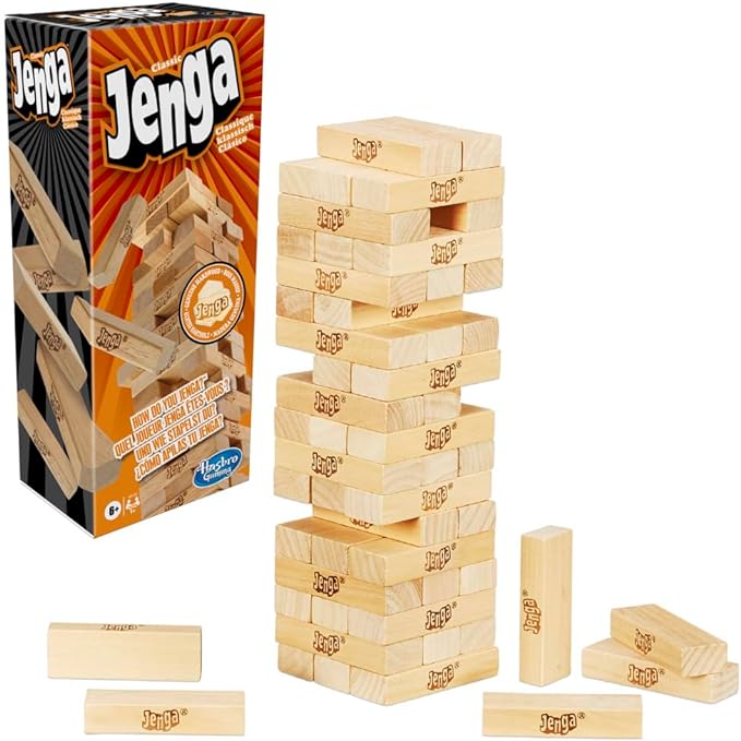 Classic Jenga Game, Genuine Hardwood Blocks, Jenga Stacking Tower Party Game For Family And Kids Ages 6+, Birthday Gift & Gift For All Ocasions