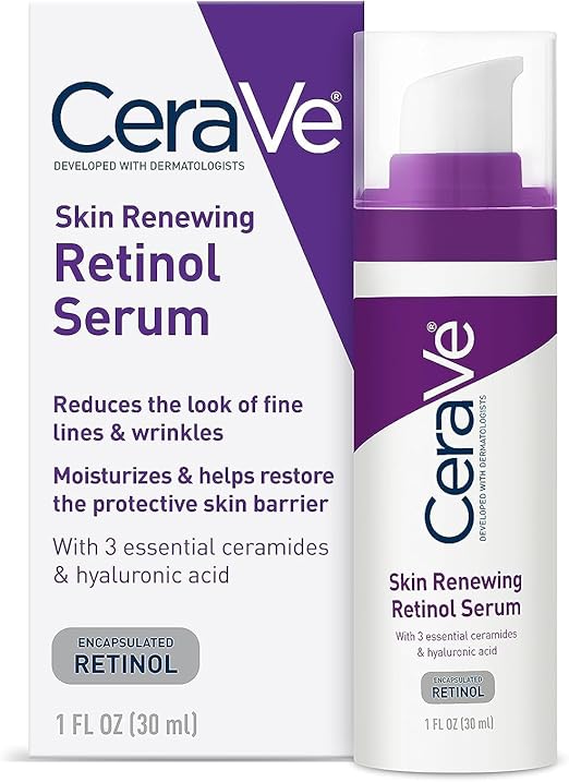 CeraVe Anti Aging Retinol Serum 1 Ounce Cream Serum for Smoothing Fine Lines and Skin Brightening Fragrance Free, 1 Fl Oz (Pack of 1)