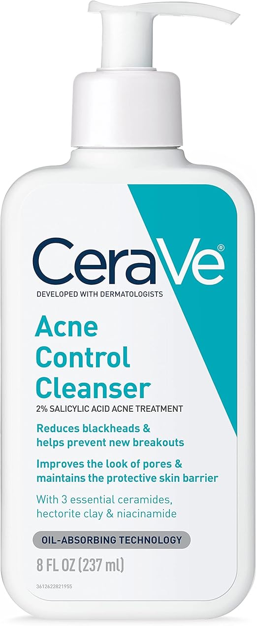 CeraVe Face Wash Acne Treatment Salicylic Acid Cleanser with Purifying Clay for Oily Skin Blackhead Remover and Clogged Pore Control 8 Ounce, multi, 8 Fl Oz, 237 ml (Pack of 1)