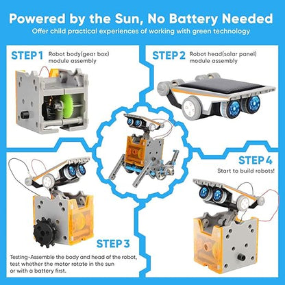 13-in-1 Education Solar Robot Toys -190 Pieces DIY Building Science Experiment Kit for Kids Aged 8-10 and Older,Solar Powered by The Sun