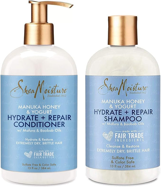 SHEA MOISTURE Hydrate & Repair conditioner For Damaged Hair Manuka Honey & Yogurt Shea Butter Shampoo and Conditioner 13oz, 13 Fl Oz (Pack of 2)