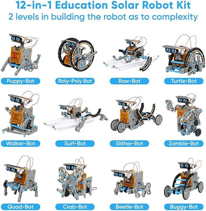 13-in-1 Education Solar Robot Toys -190 Pieces DIY Building Science Experiment Kit for Kids Aged 8-10 and Older,Solar Powered by The Sun