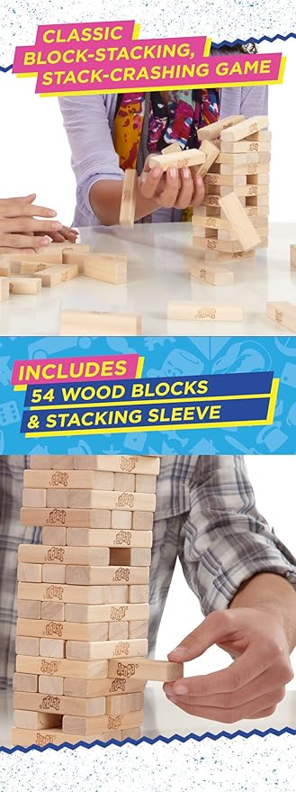 Classic Jenga Game, Genuine Hardwood Blocks, Jenga Stacking Tower Party Game For Family And Kids Ages 6+, Birthday Gift & Gift For All Ocasions