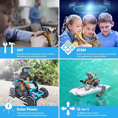 13-in-1 Education Solar Robot Toys -190 Pieces DIY Building Science Experiment Kit for Kids Aged 8-10 and Older,Solar Powered by The Sun