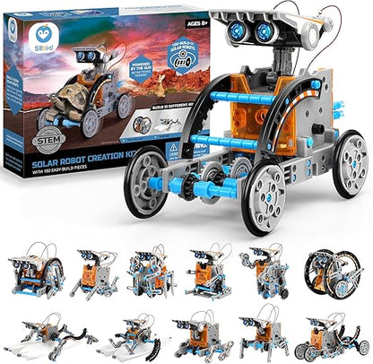 13-in-1 Education Solar Robot Toys -190 Pieces DIY Building Science Experiment Kit for Kids Aged 8-10 and Older,Solar Powered by The Sun